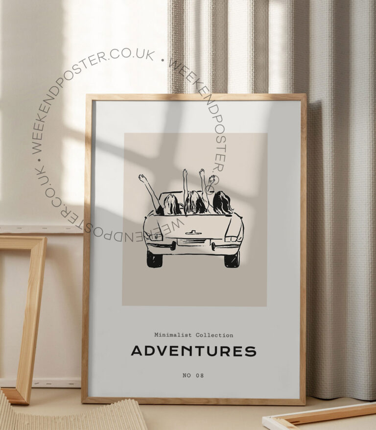 Boho Adventures minimal black and white poster