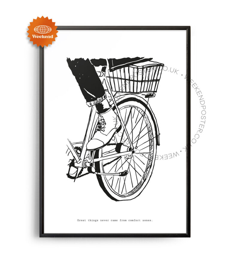 Cycling Girl minimal black and white poster