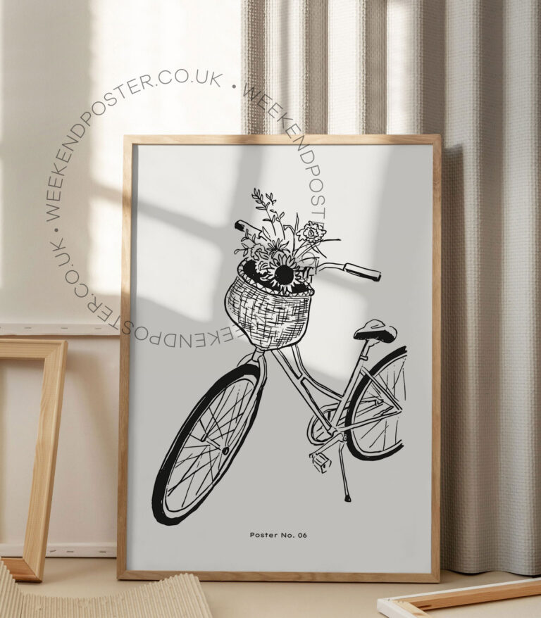 Boho Bike minimal black and white poster