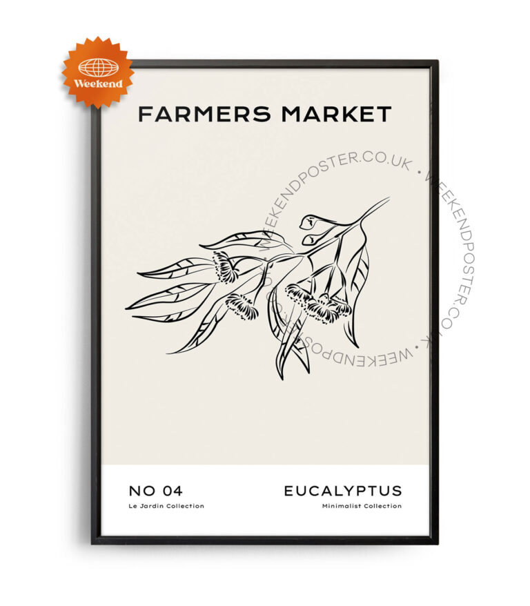 Eucalyptus minimal black and white poster