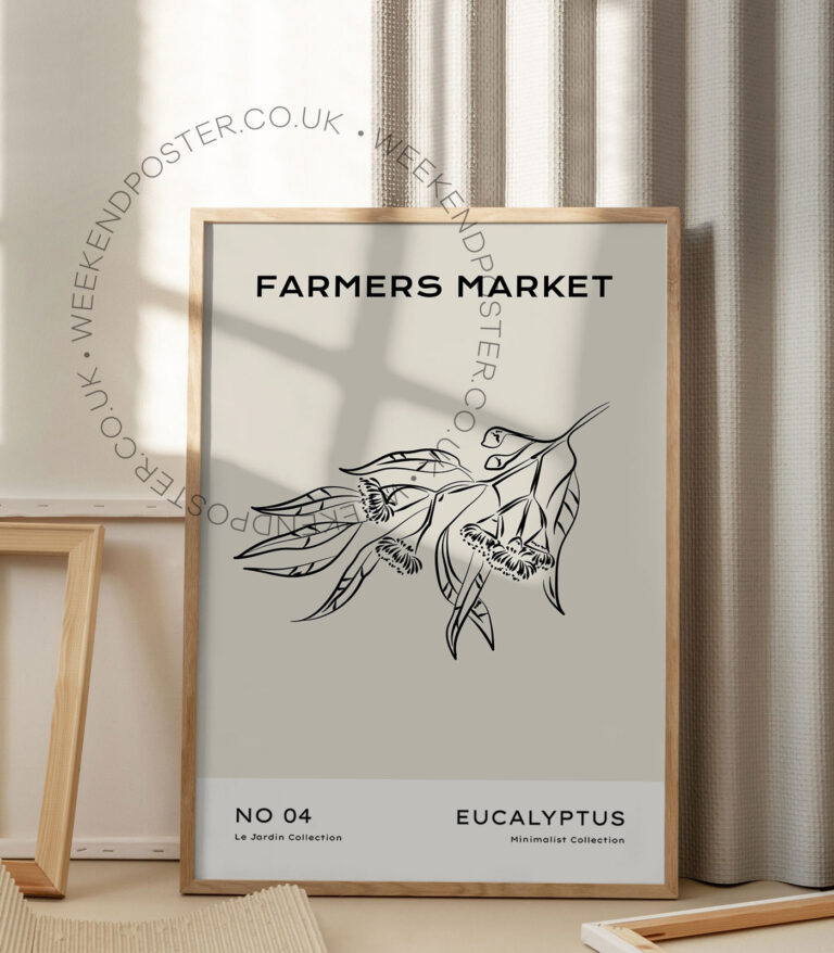 Eucalyptus minimal black and white poster