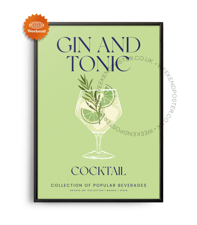 Gin and Tonic colorful cocktail poster
