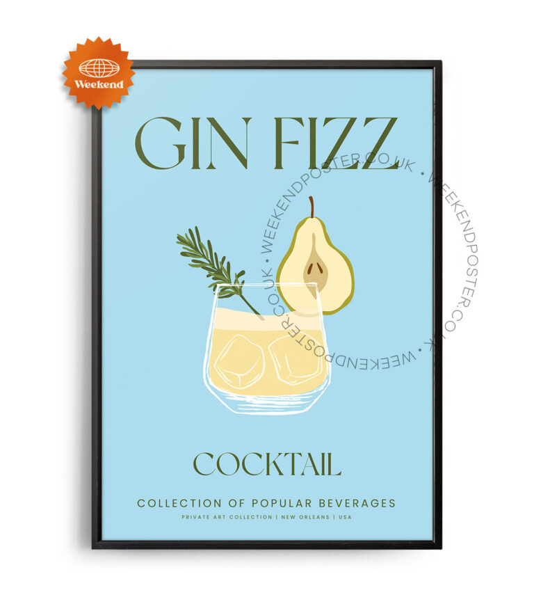 Gin Fizz colorful cocktail poster