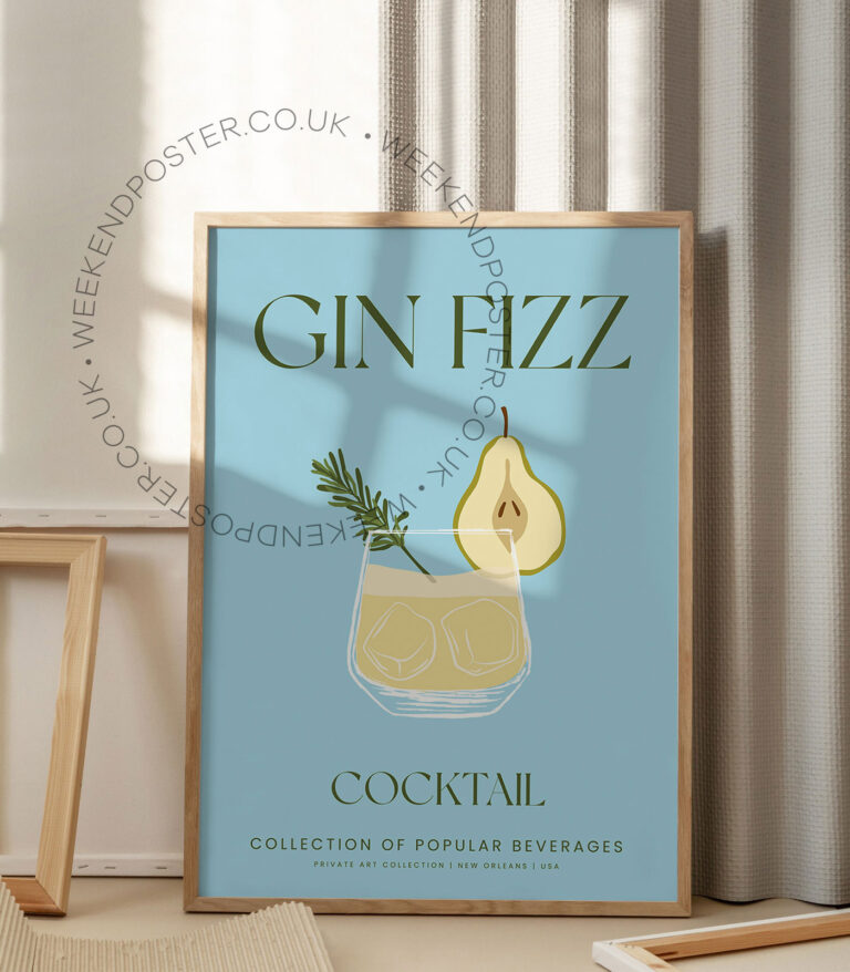 Gin Fizz colorful cocktail poster