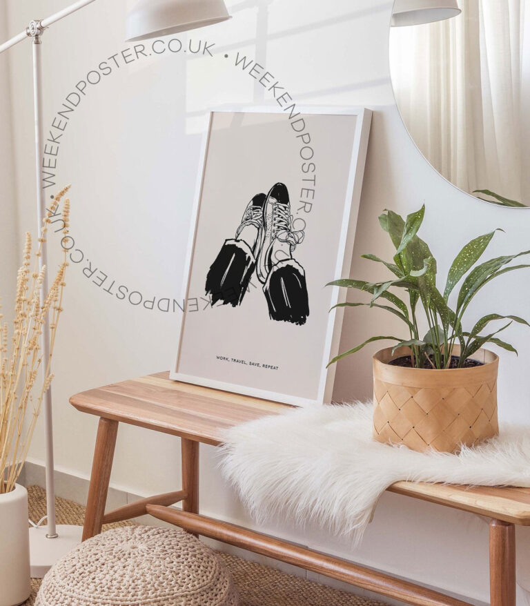 Boho Girl minimal black and white poster