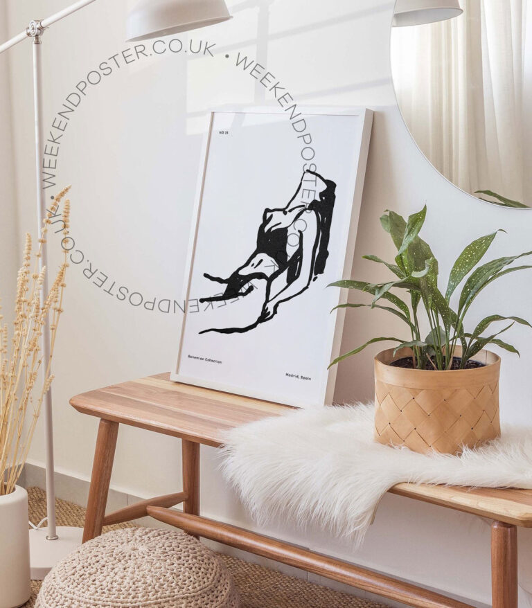 Woman Sunbathing minimal black and white poster