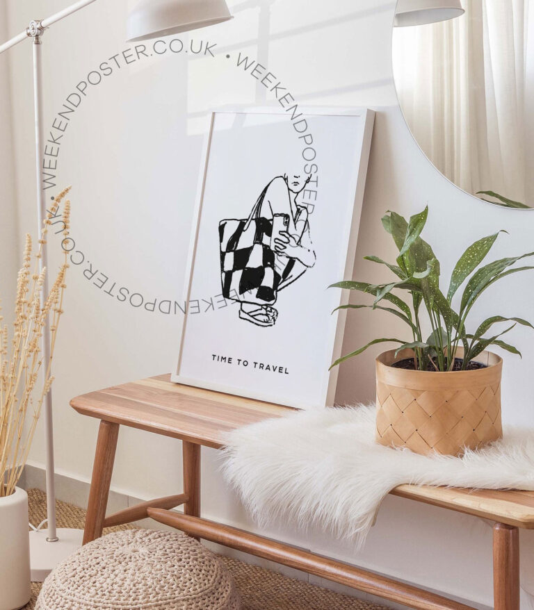 Time To Travel minimal black and white poster