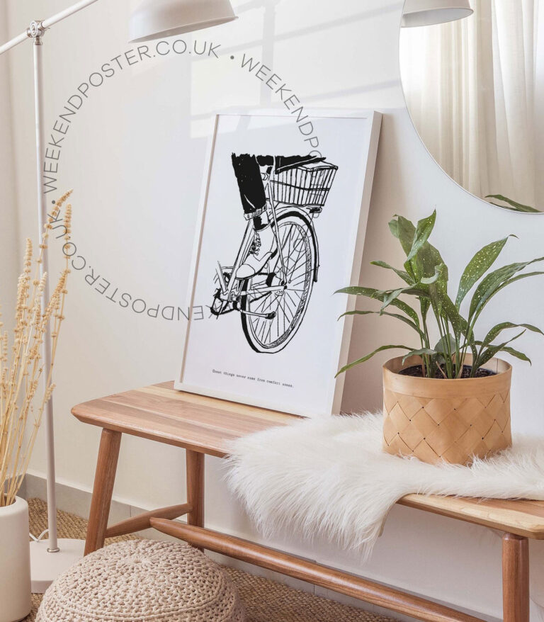 Cycling Girl minimal black and white poster