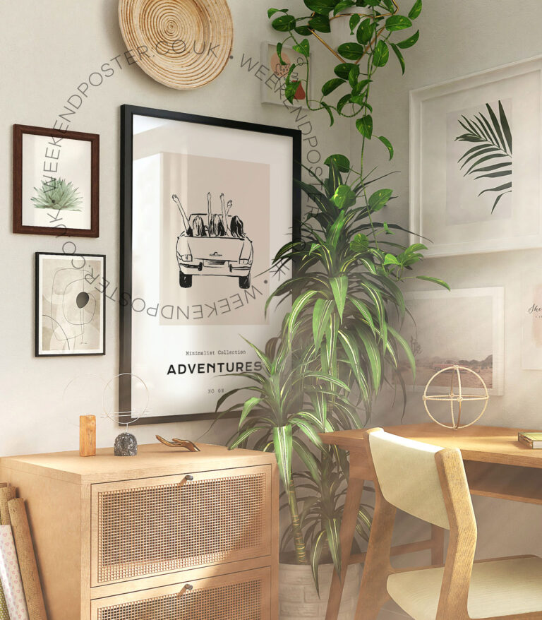 Boho Adventures minimal black and white poster