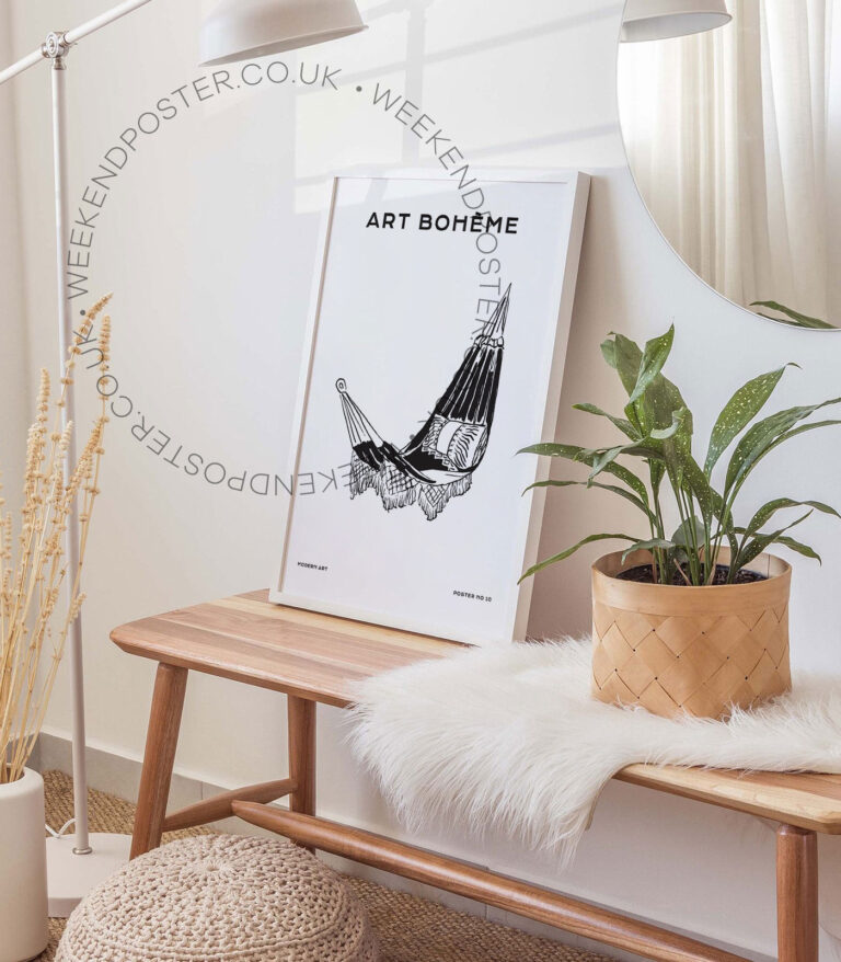 Boho Hammock minimal black and white poster