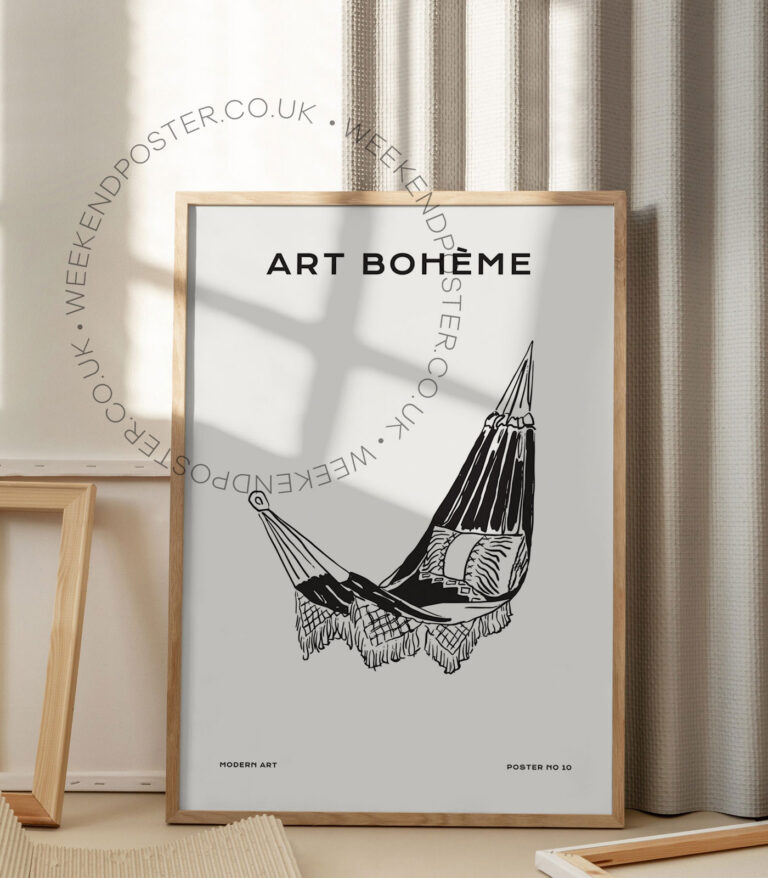 Boho Hammock minimal black and white poster