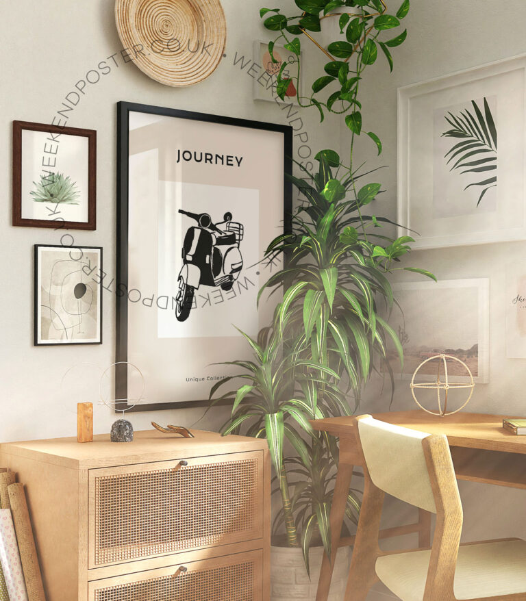 Motorbike Journey minimal black and white poster