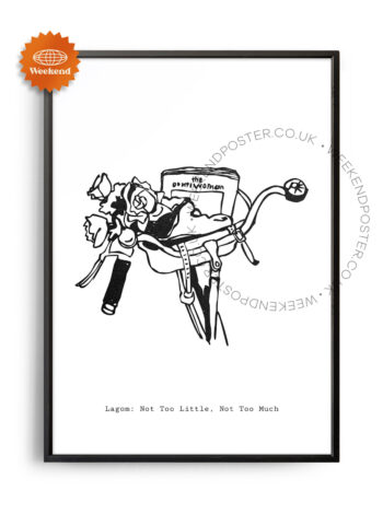 Lady Bike With Basket minimal black and white poster