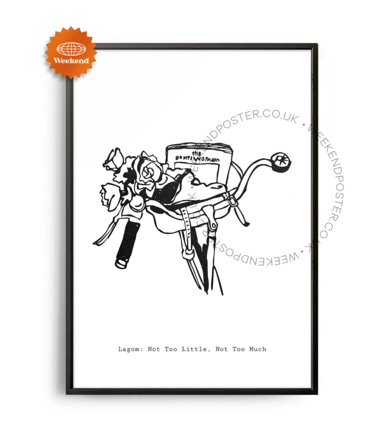 Lady Bike With Basket minimal black and white poster