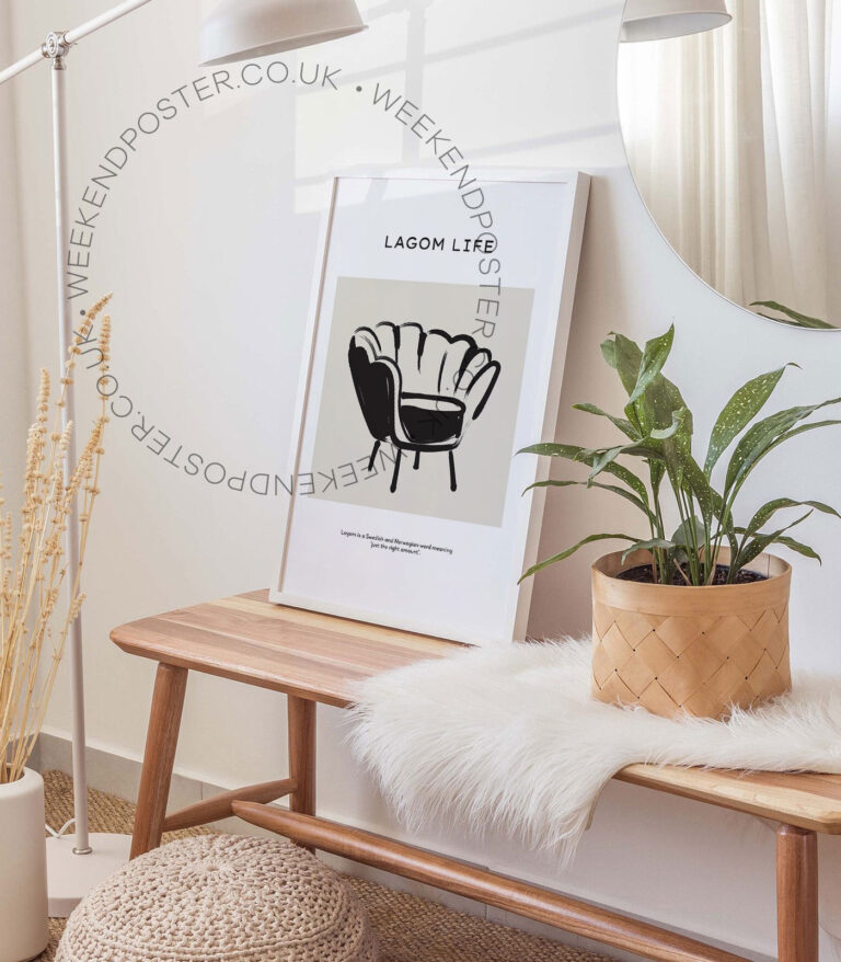 Lagom Life minimal black and white poster