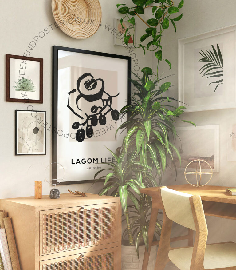 Lagom Life minimal black and white poster