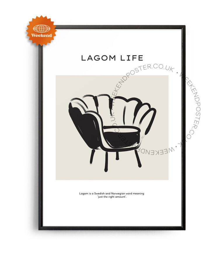 Lagom Life minimal black and white poster