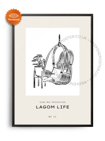Lagom Life minimal black and white poster