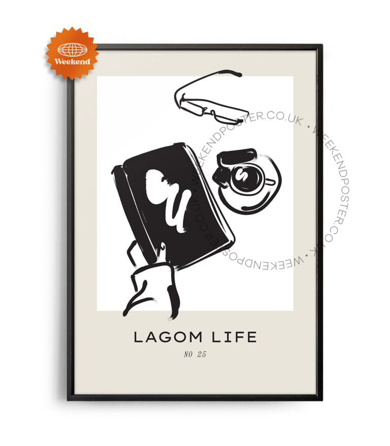 Lagom Life minimal black and white poster