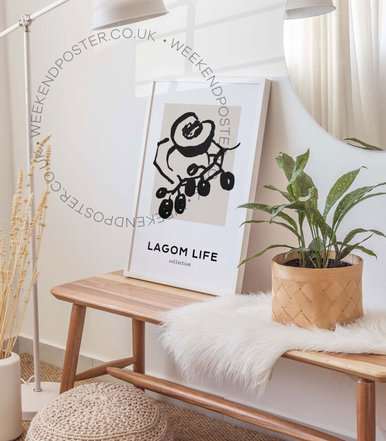 Lagom Life minimal black and white poster