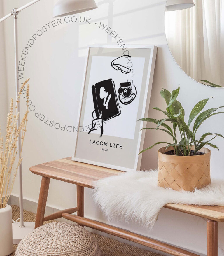 Lagom Life minimal black and white poster