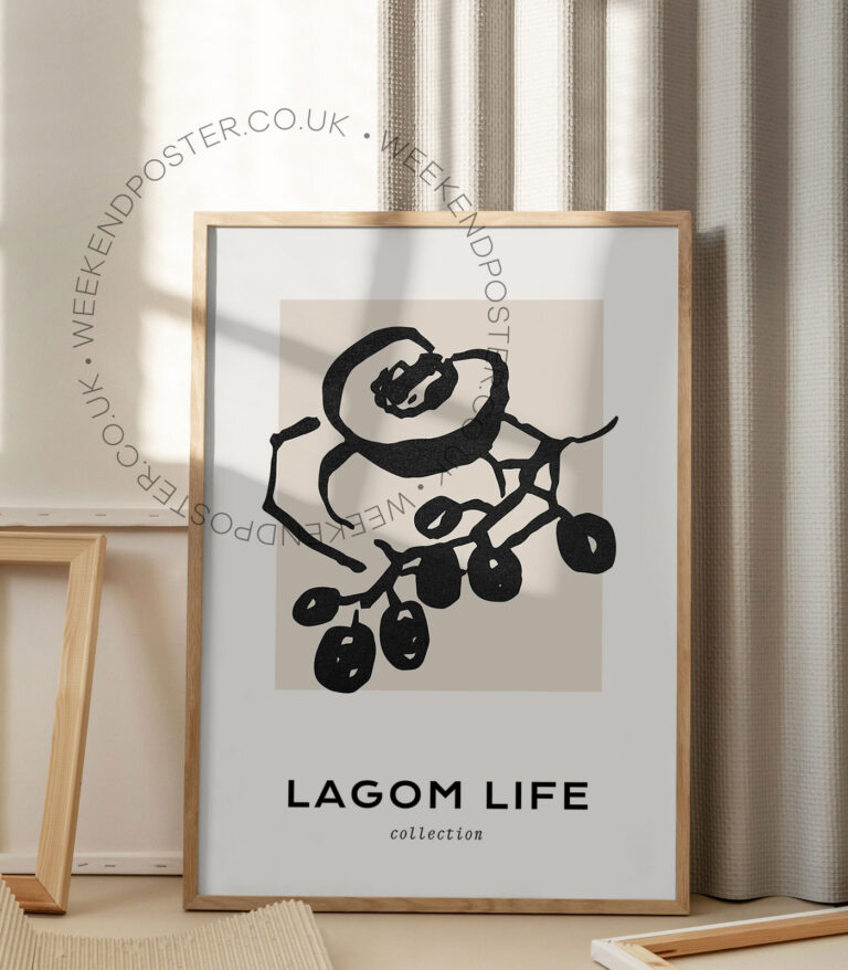 Lagom Life minimal black and white poster