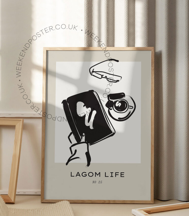 Lagom Life minimal black and white poster