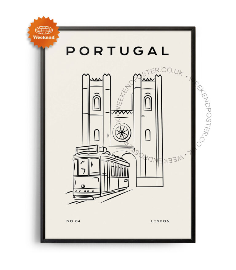 Lisbon Portugal minimal black and white poster