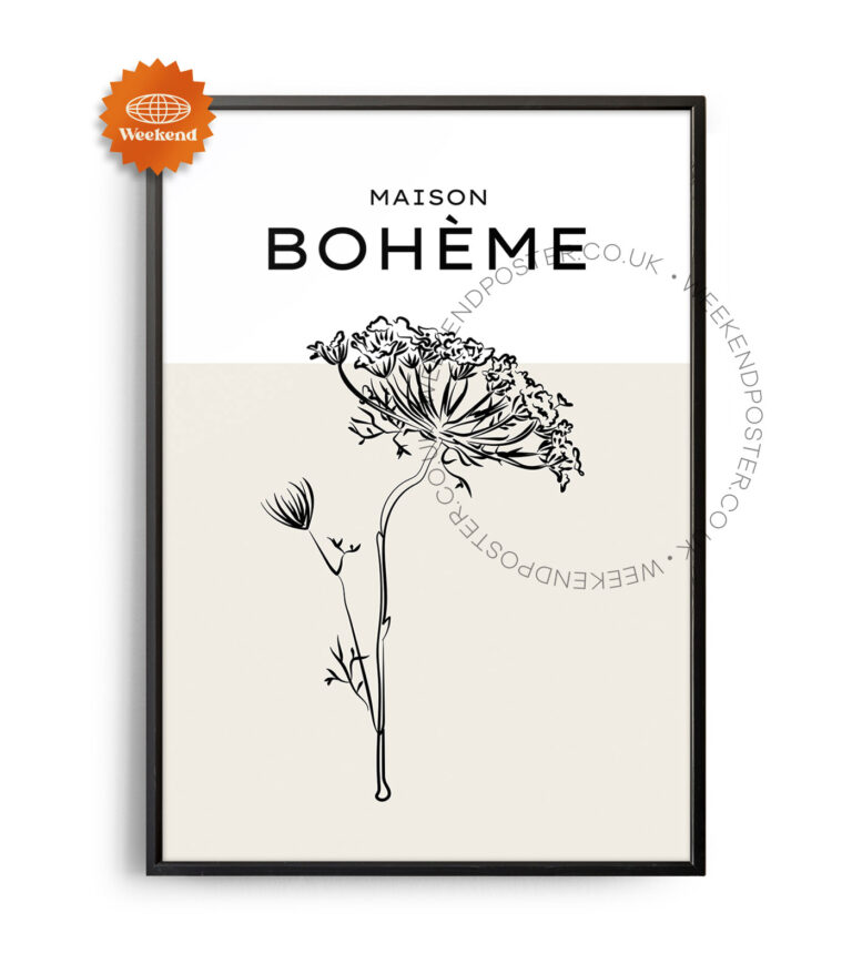 Maison Boheme minimal black and white poster