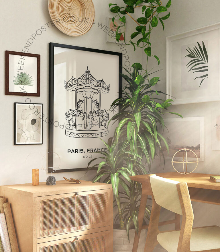 Paris Carousel minimal black and white poster