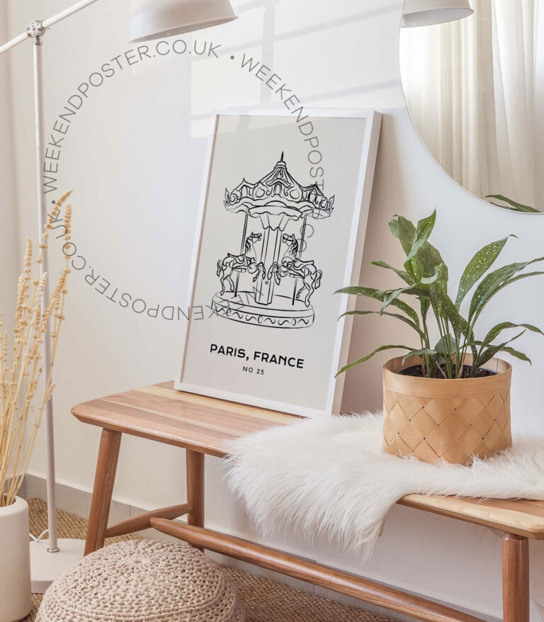 Paris Carousel minimal black and white poster