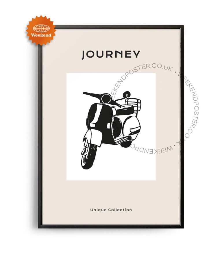 Motorbike Journey minimal black and white poster