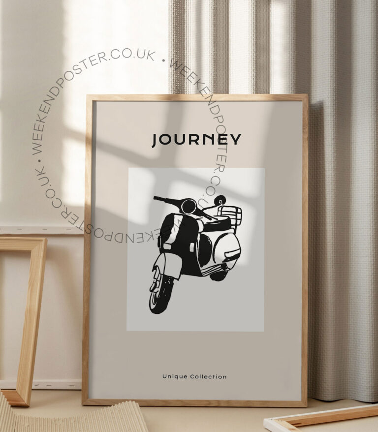 Motorbike Journey minimal black and white poster