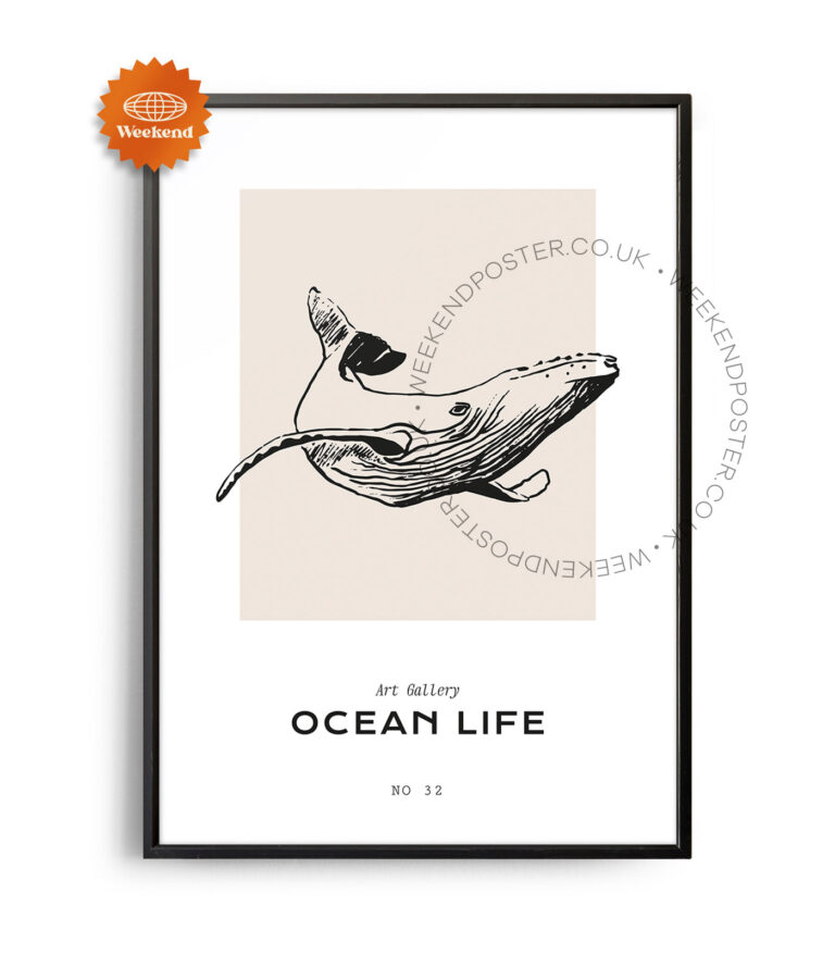 Ocean Life minimal black and white poster