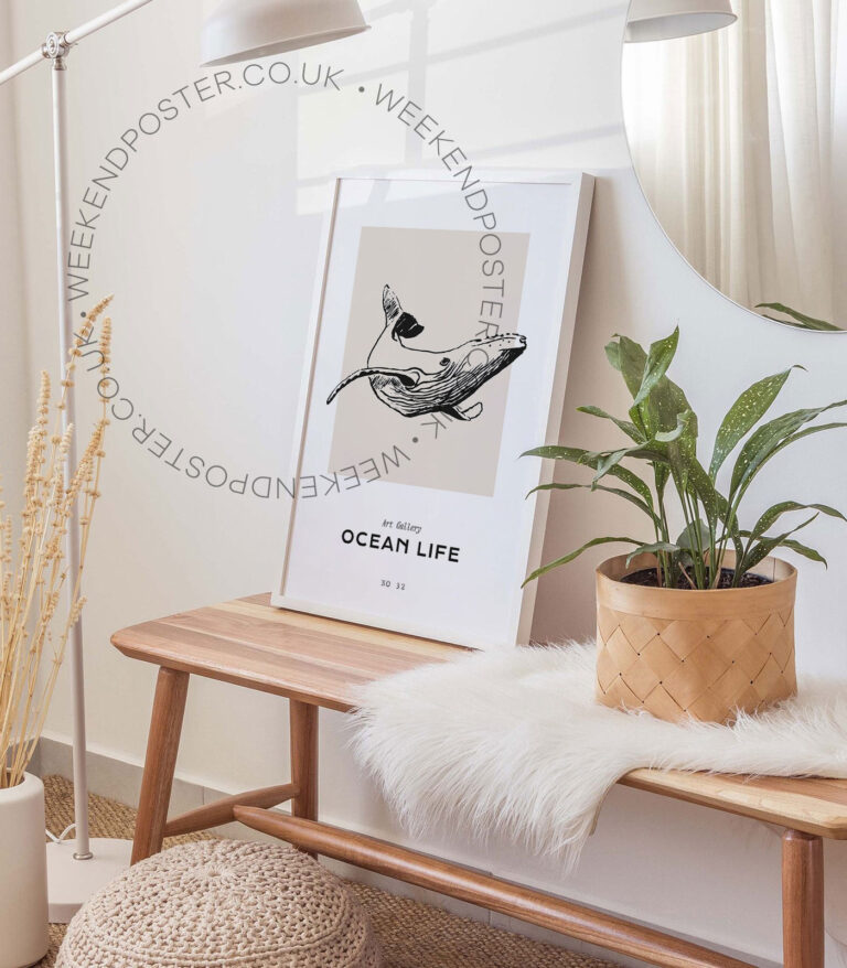 Ocean Life minimal black and white poster