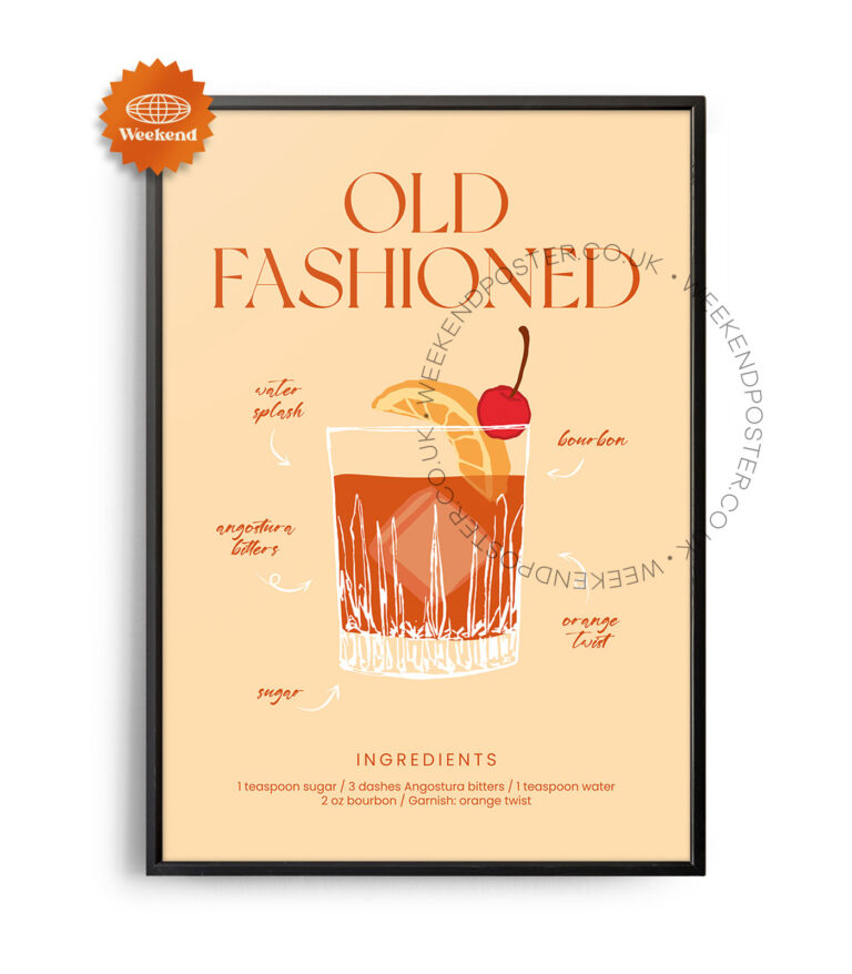 Old Fashioned colorful cocktail poster
