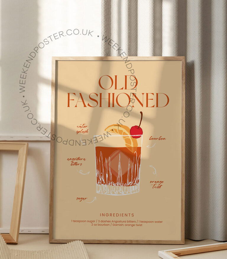 Old Fashioned colorful cocktail poster