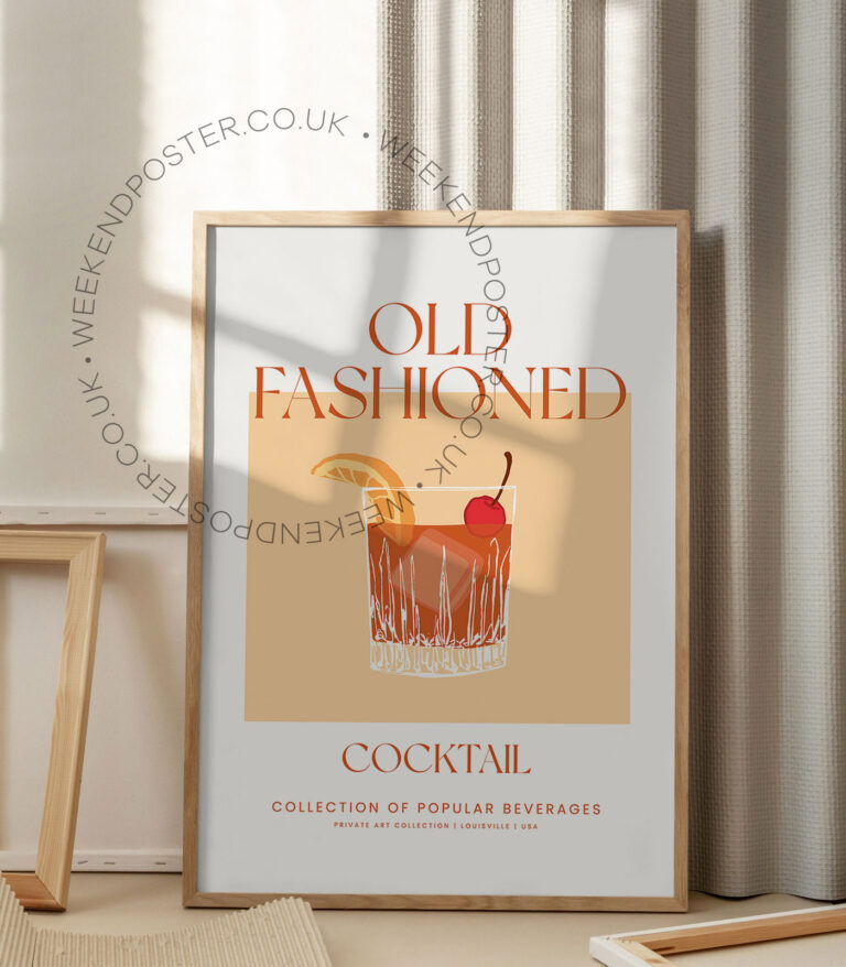 Old Fashioned colorful cocktail poster