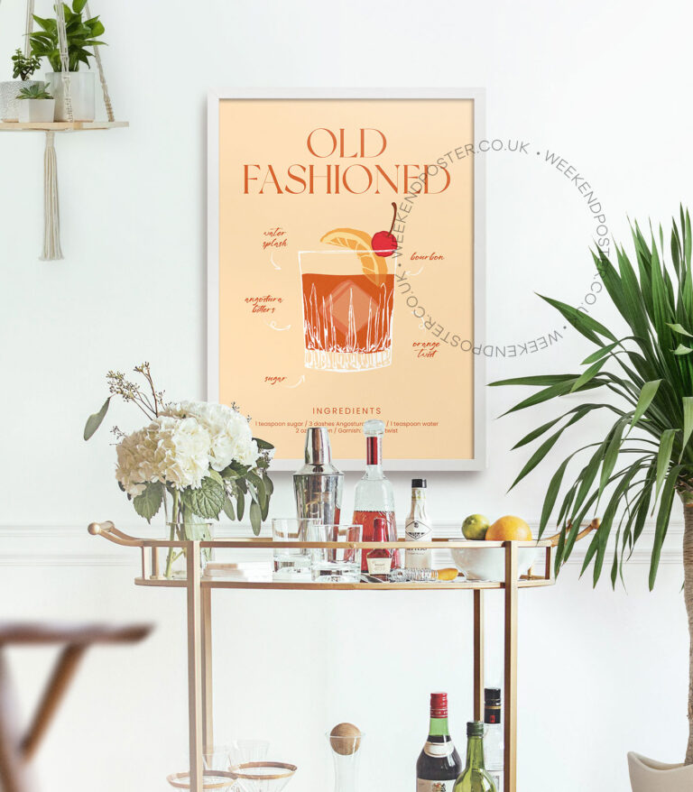 Old Fashioned colorful cocktail poster