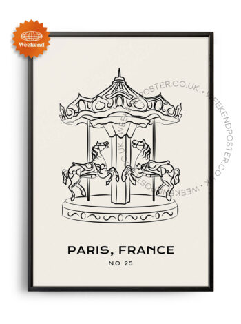 Paris Carousel minimal black and white poster