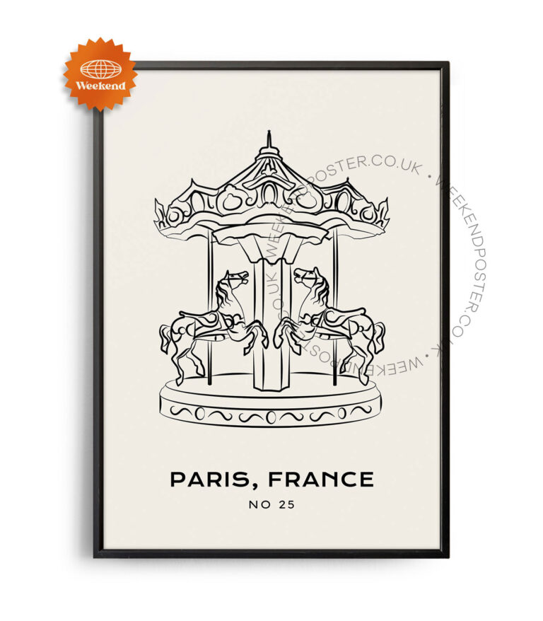 Paris Carousel minimal black and white poster