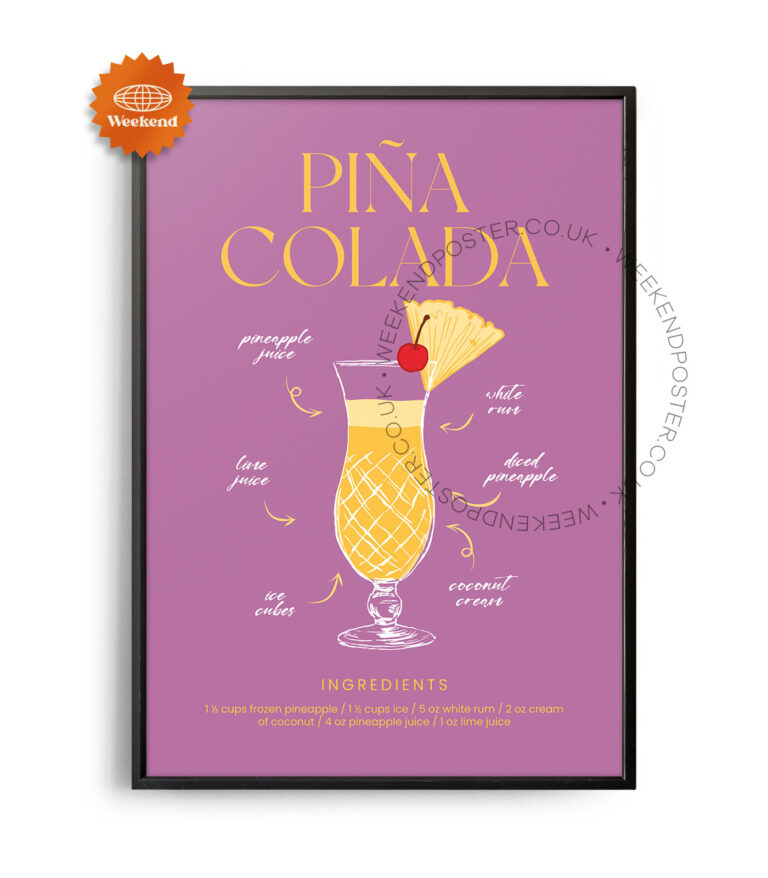 Pina Colada colorful cocktail poster