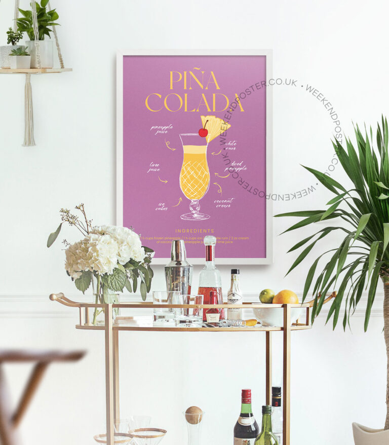Pina Colada colorful cocktail poster