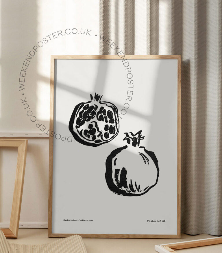 Pomegranate minimal black and white poster