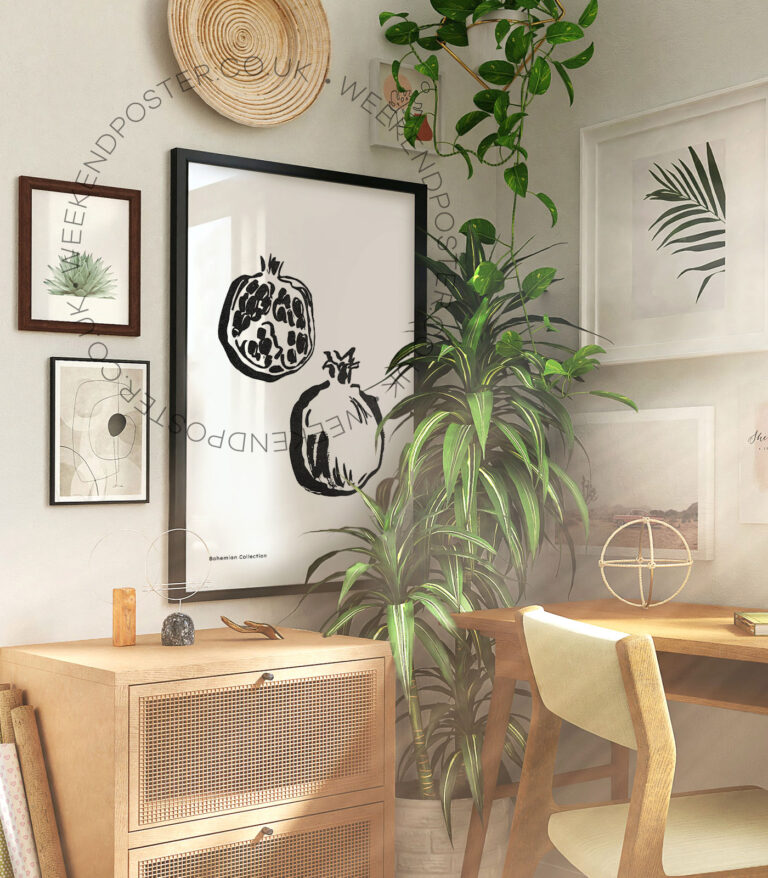 Pomegranate minimal black and white poster