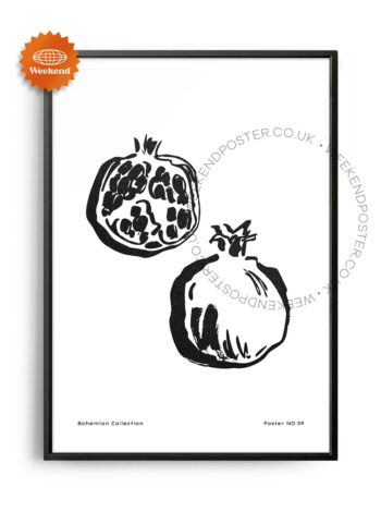 Pomegranate minimal black and white poster