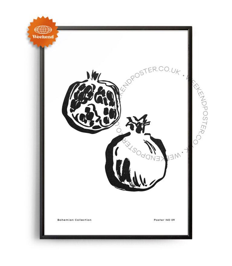 Pomegranate minimal black and white poster