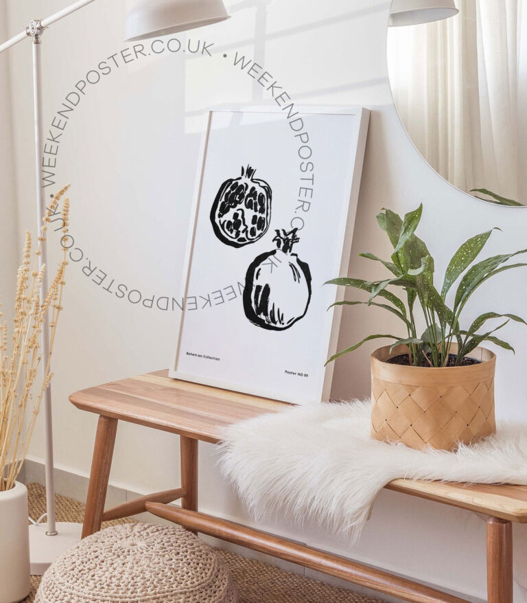 Pomegranate minimal black and white poster