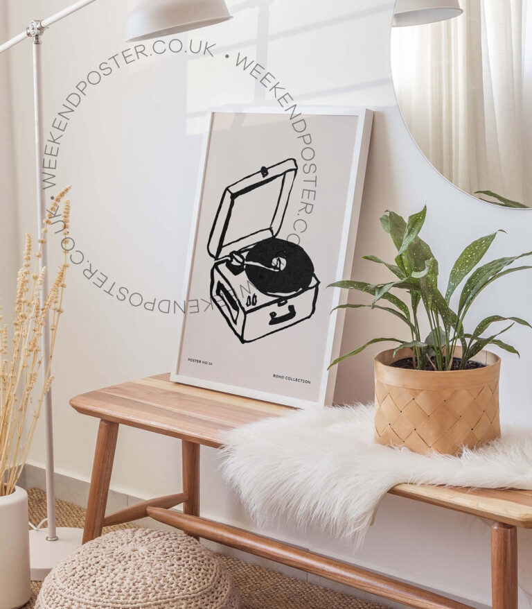 Record Player minimal black and white poster