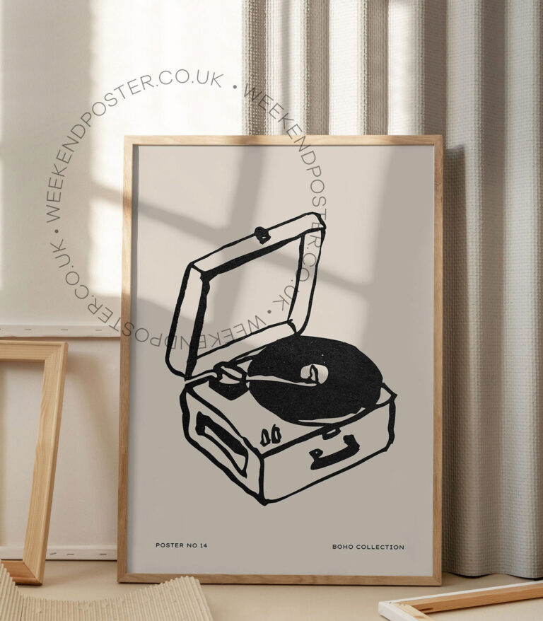 Record Player minimal black and white poster